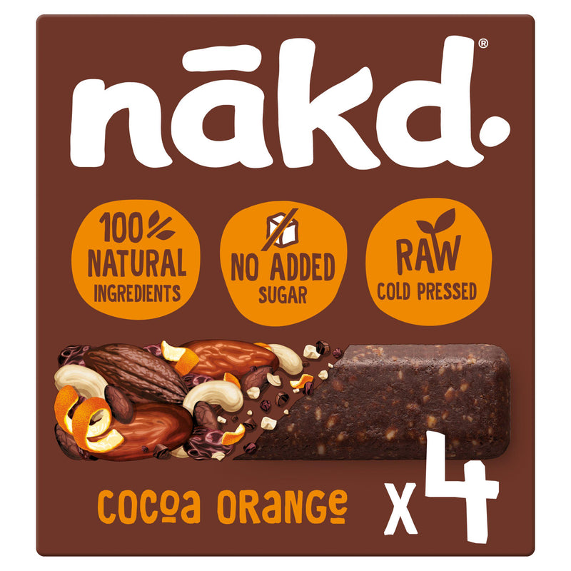Nakd Fruit and Nut Bars Cocoa Orange 4x35g, imported from the UK