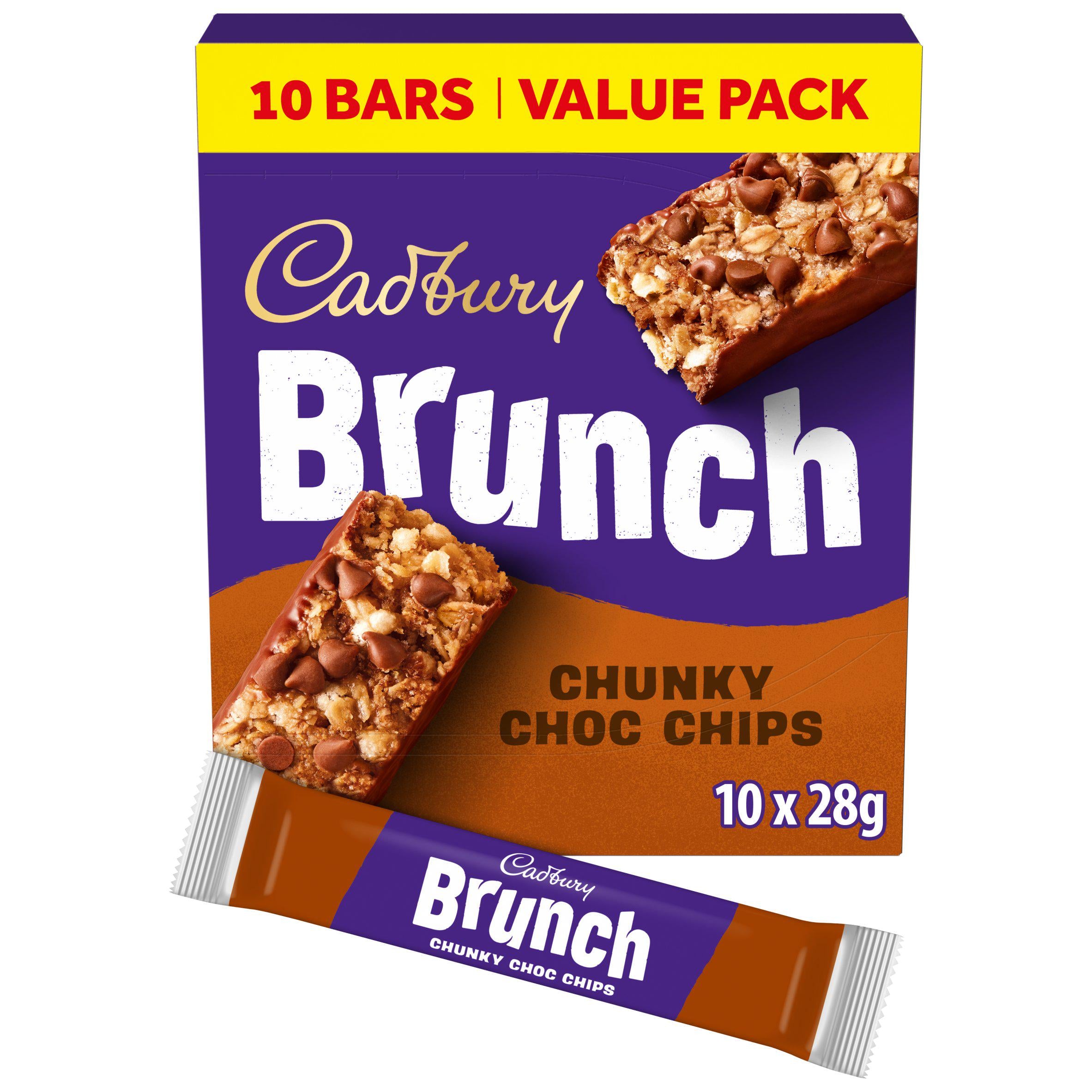 Cadbury Brunch Oats Chocolate Chip Cereal Bars multipack 10x28g (British brand)