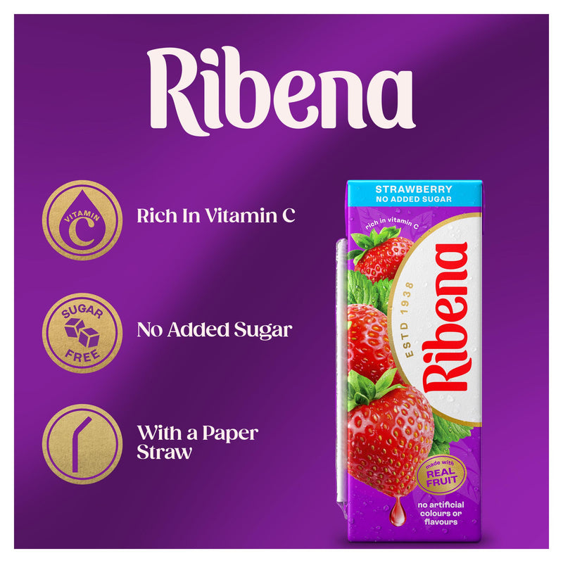 Ribena strawberry juice drink no added sugar 6x250ml (British brand)