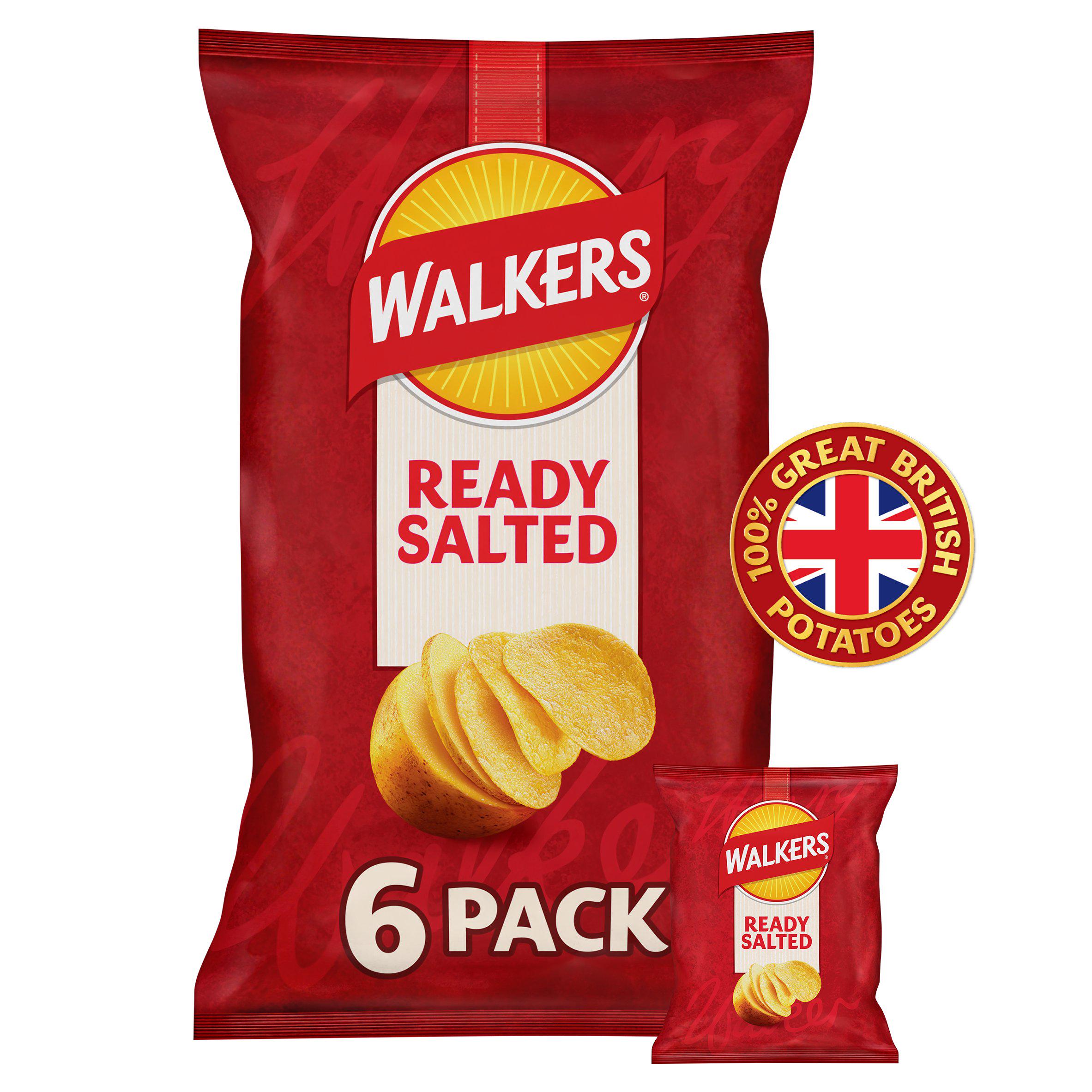 Walkers Ready Salted crisps multipack 6x25g, imported from the UK