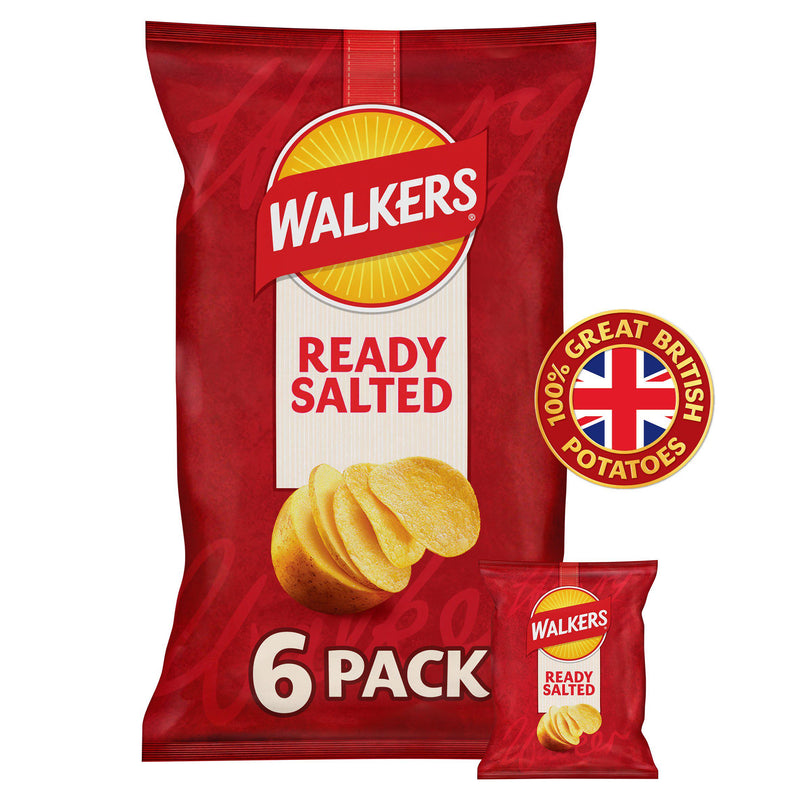 Walkers Ready Salted crisps multipack 6x25g, imported from the UK