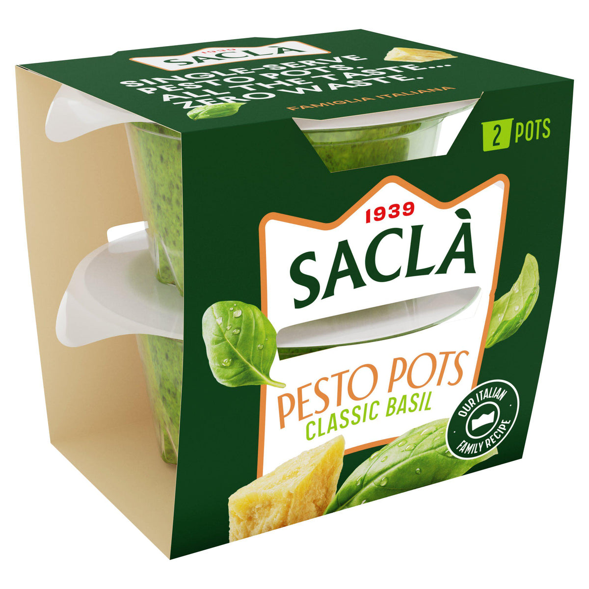 Sacla' Classic Basil Pesto 2x45g, imported from the UK