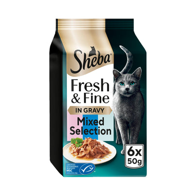 Sainsburys Sheba Fresh & Fine Salmon & Tuna in Gravy Wet Cat Food Pouches 6 x 50g- Buy online at McGrocer