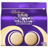 Cadbury white chocolate Mega Buttons 192g, imported from the UK
