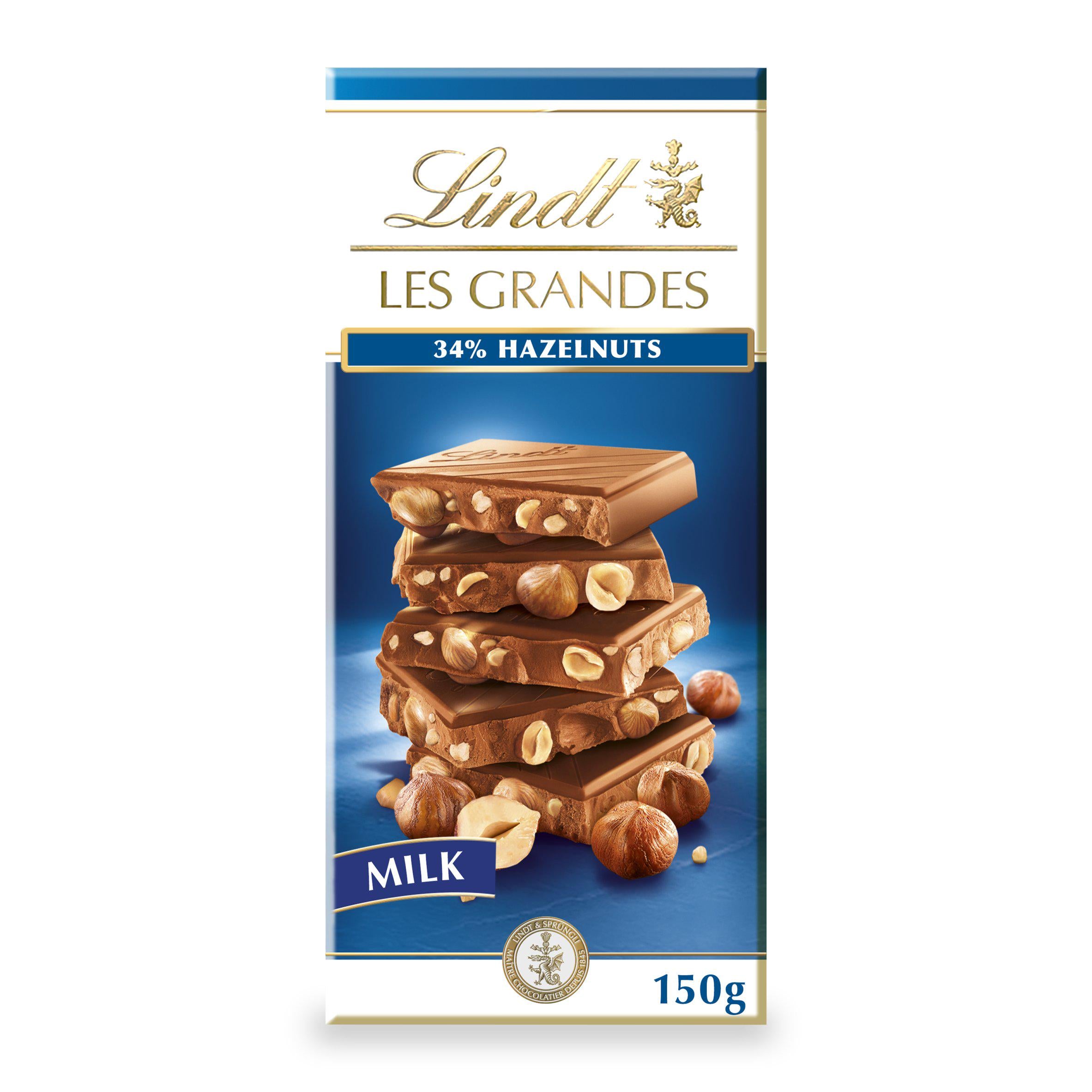Lindt milk chocolate hazelnut bar 150g, imported from the UK