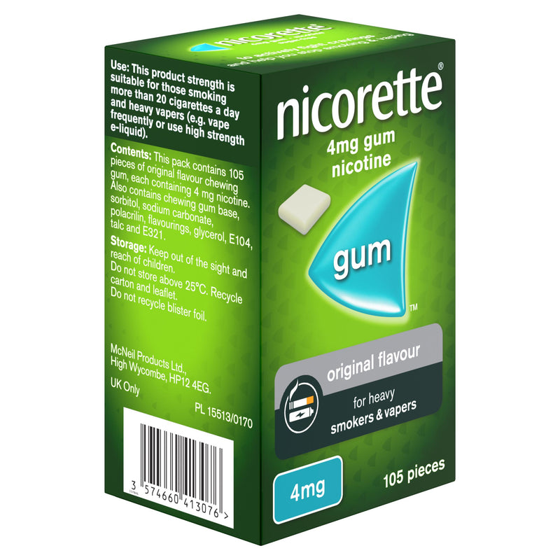 Nicorette sugar free nicotine gum 4mg 105 pieces, imported from the UK