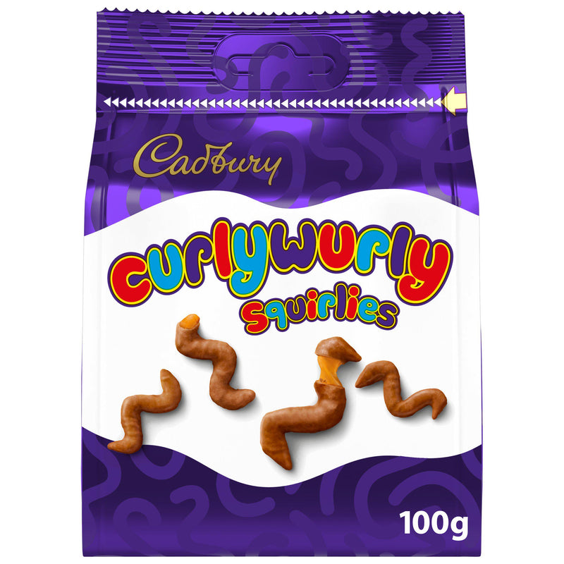 Cadbury Curly Wurly Squirlies chocolate pouch 100g, imported from the UK