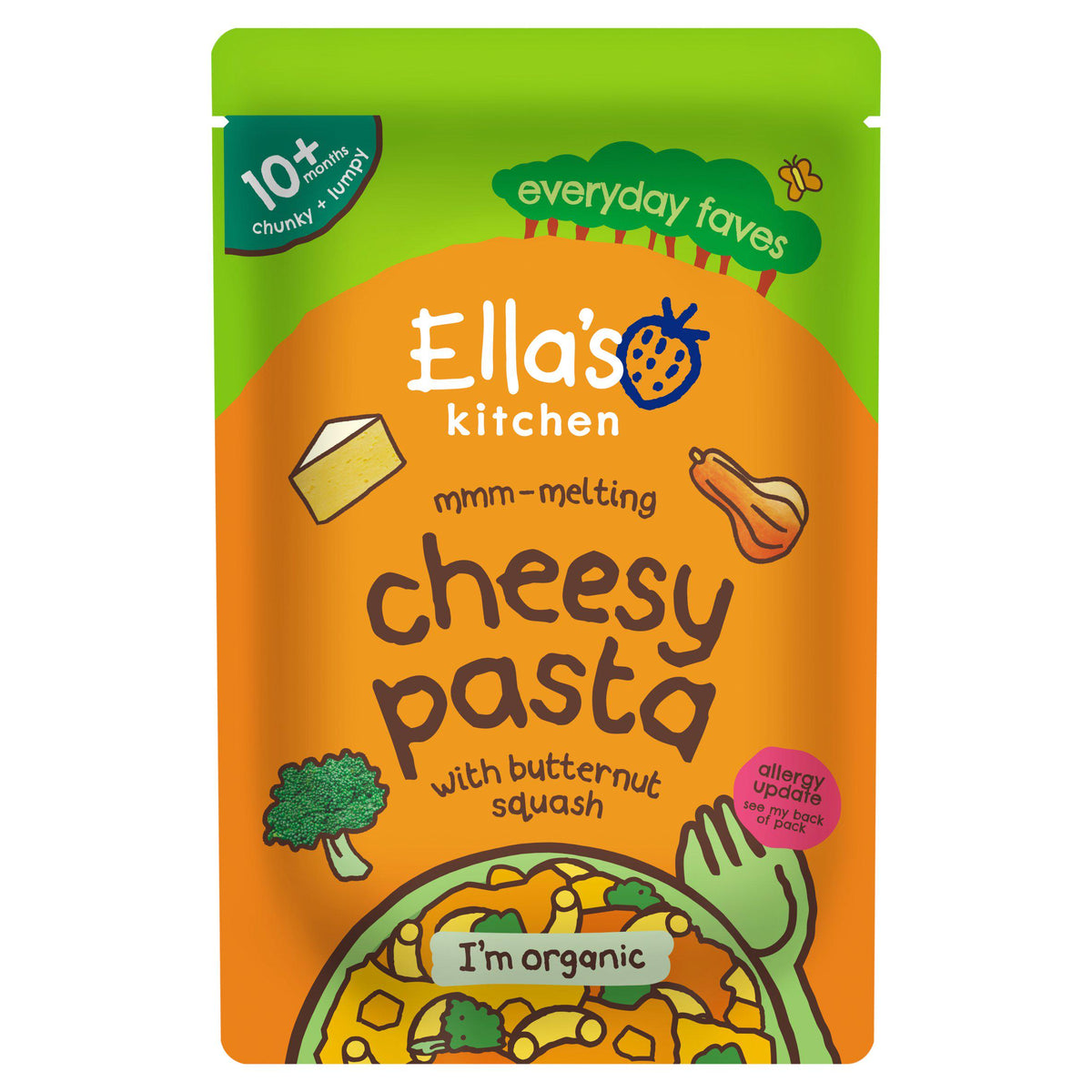 Ella's Kitchen organic cheesy pasta baby food pouch 190g, imported from the UK