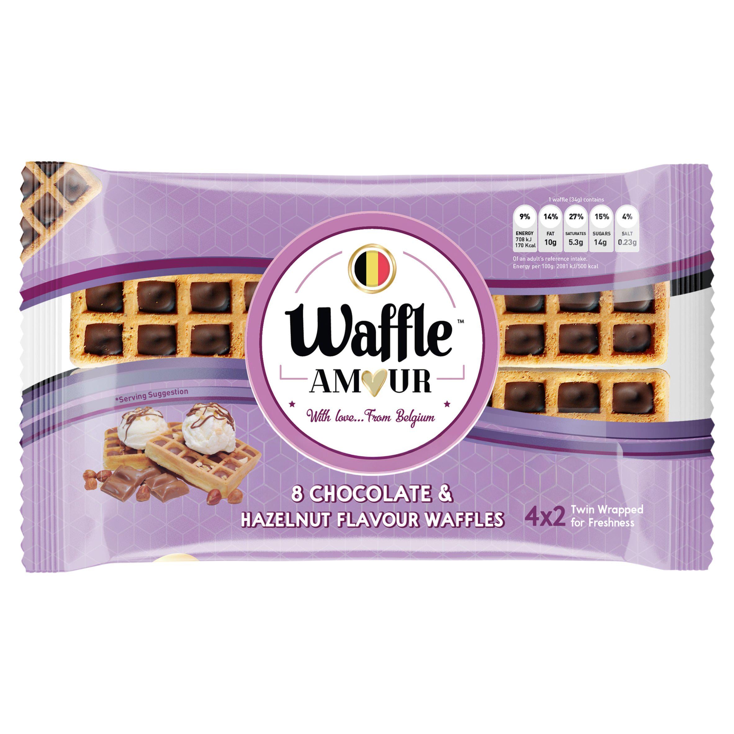 Waffle Amour Chocolate Hazelnut Waffles 8x34g (British brand)