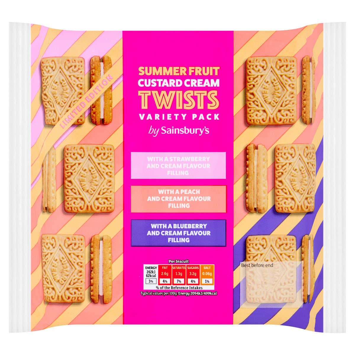 Sainsbury's summer fruit custard cream twists 450g, UK version