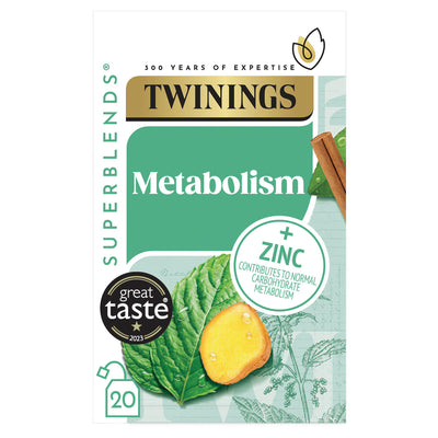 Sainsburys Twinings Superblends Metabolism Peppermint Spiced Green Tea Herbal Tea 20 Bags 40g- Buy online at McGrocer