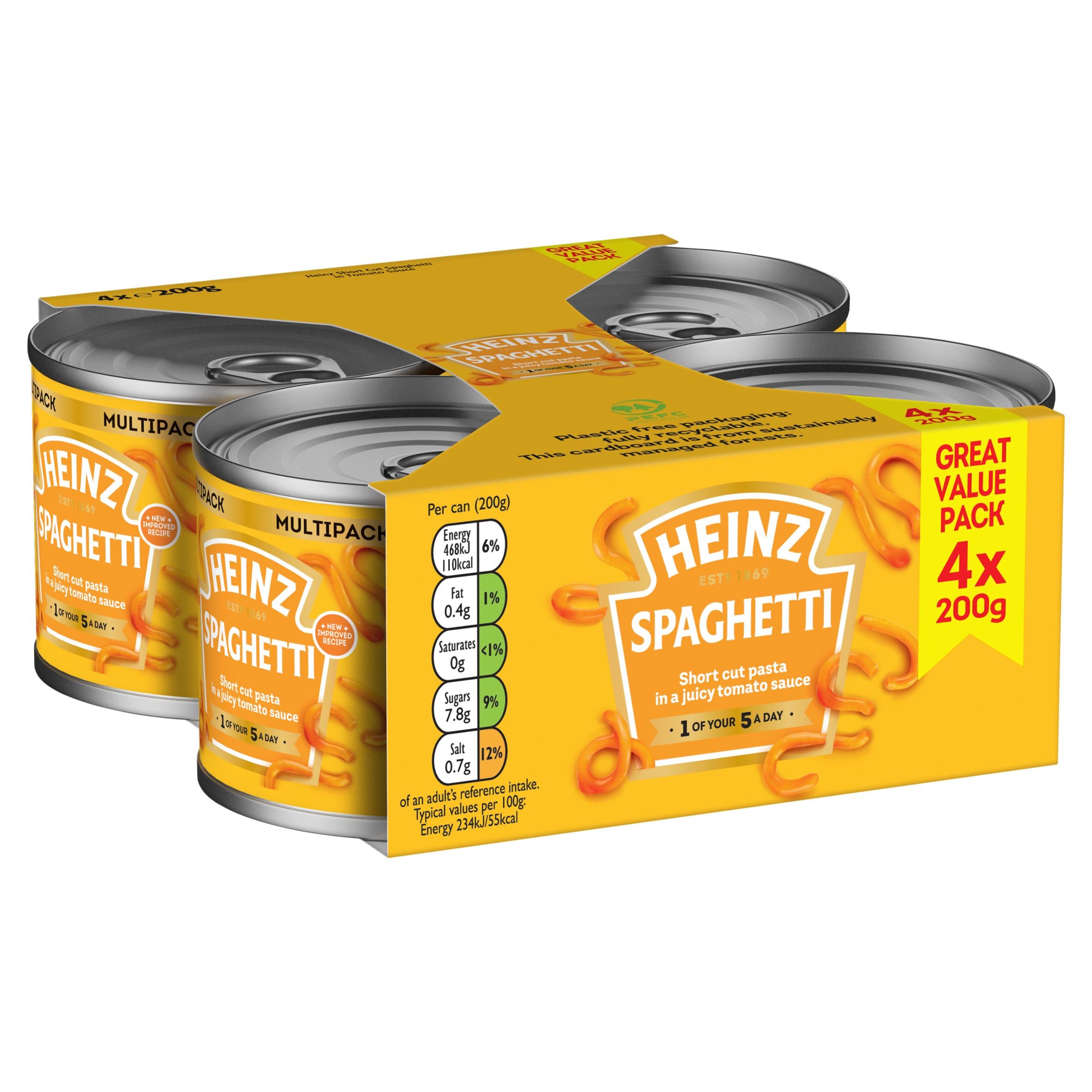 Heinz spaghetti in tomato sauce value pack 4 x 200g - British product