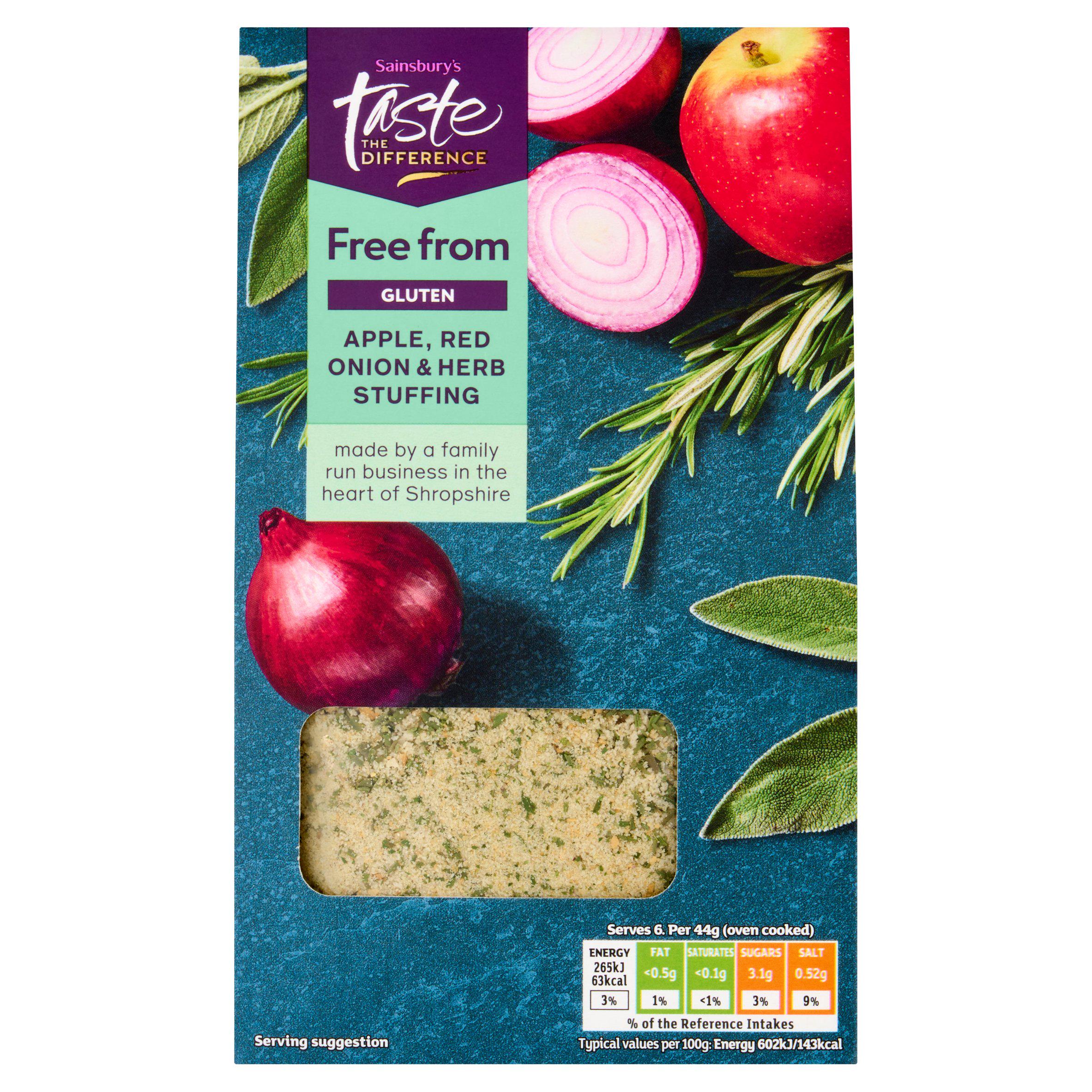 Sainsbury's Free From apple onion herb stuffing mix 110g, imported from the UK