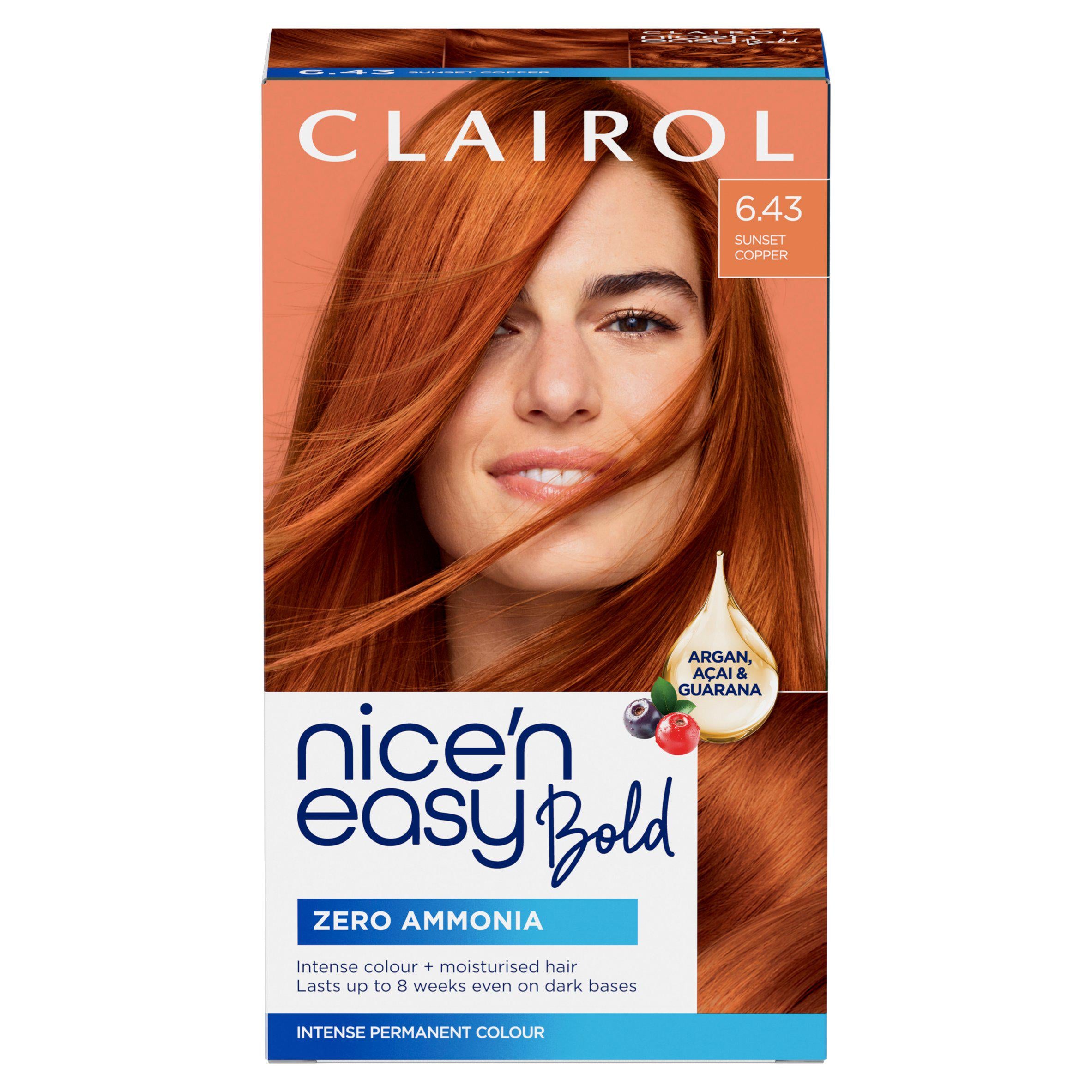 Clairol Nice'N Easy 6.43 Sunset Copper permanent hair dye, UK version