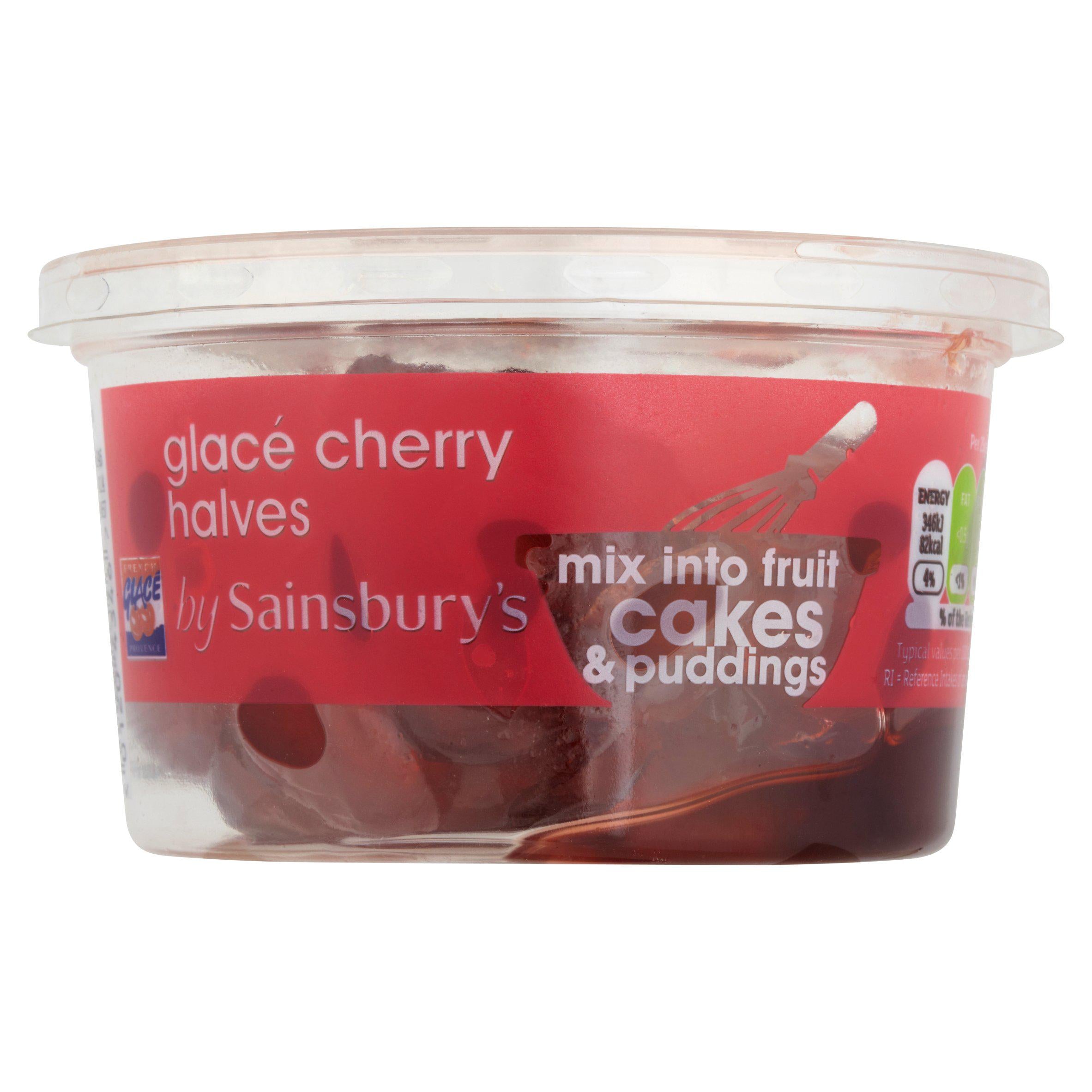 Sainsbury's glace cherries halves 200g, imported from the UK