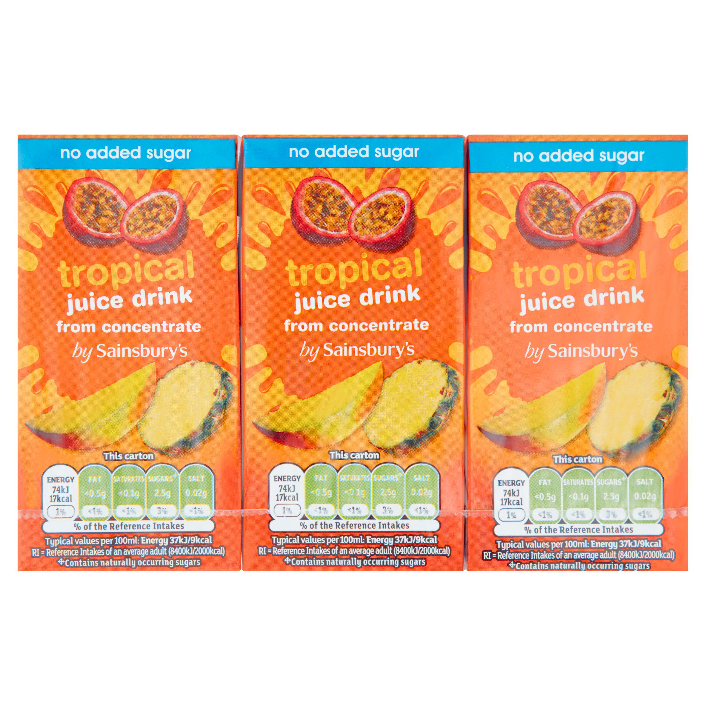 Sainsbury's tropical juice drink no added sugar 3x200ml (British brand)