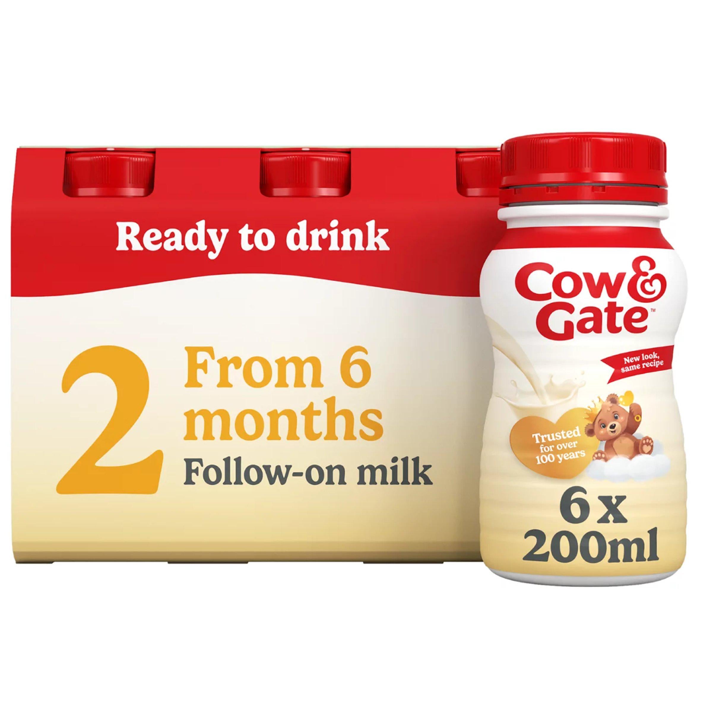 Cow & Gate baby formula milk Follow-On multipack 6x200ml, imported from the UK