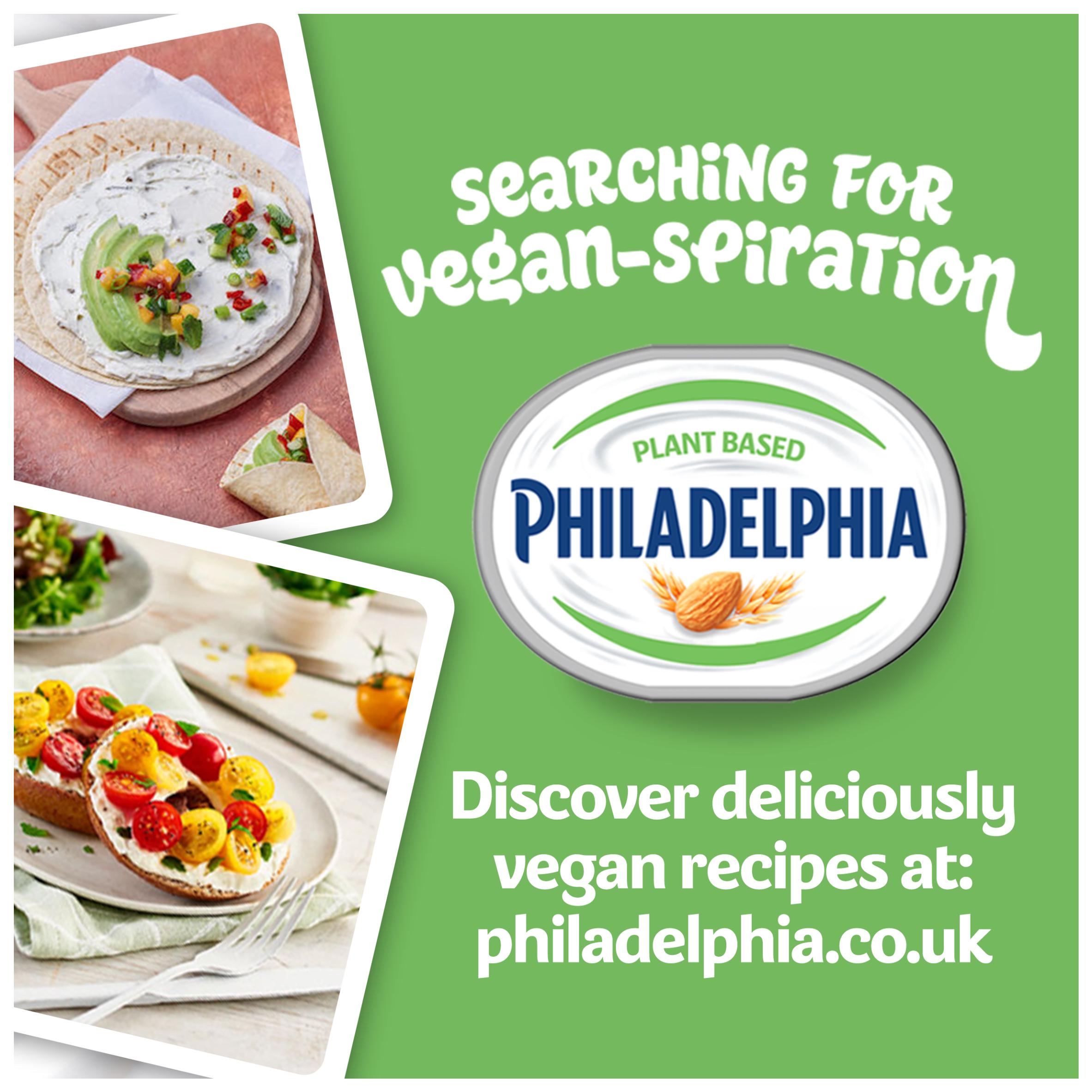 Philadelphia vegan cream cheese alternative almond oat 145g, imported from the UK
