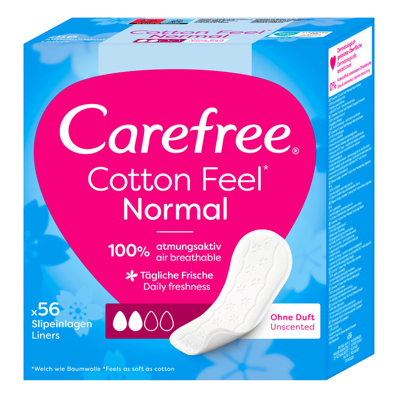Carefree normal pantyliners with cotton extract 56 count (British brand)