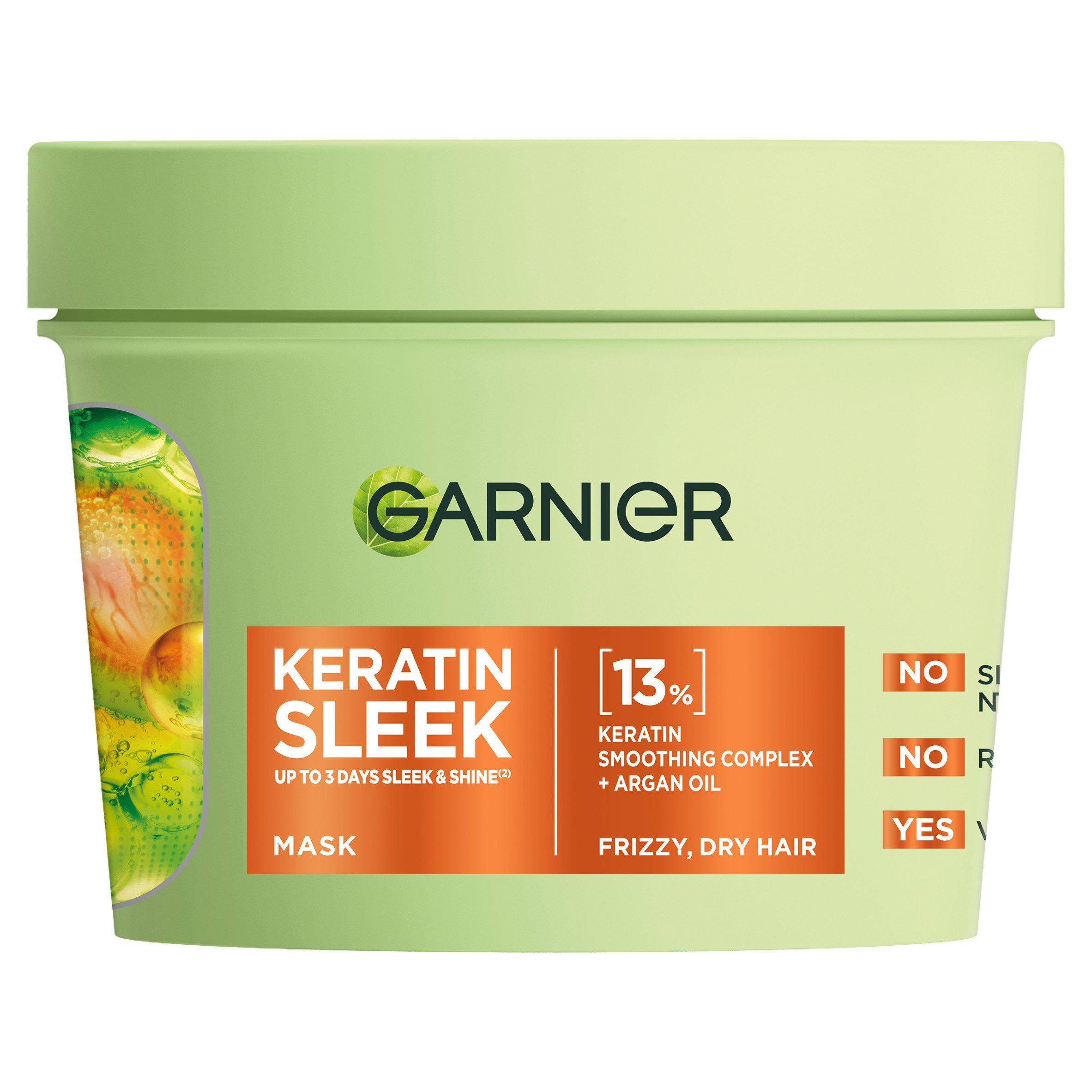 Garnier Keratin Sleek hair mask jar, UK version