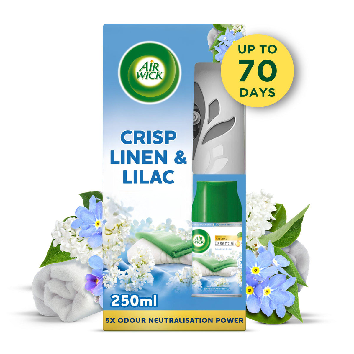 Air Wick Freshmatic Kit Crisp Linen & Lilac 250ml (British brand)