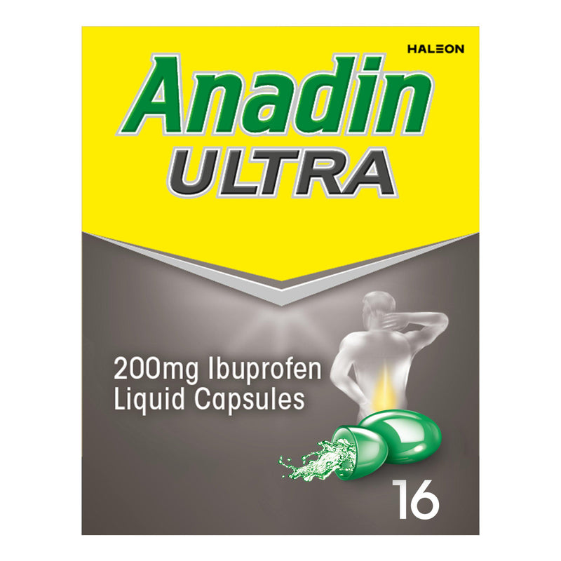Anadin Ultra ibuprofen pain relief liquid capsules 16 pack, UK version