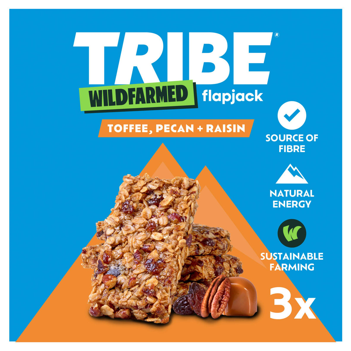 Tribe Wildfarmed Toffee Pecan Raisin Flapjack 3 x 50g (British brand)