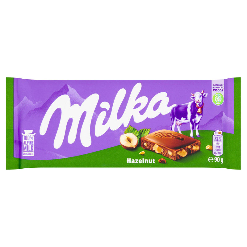Milka Hazelnut Chocolate Bar 100g, imported from the UK