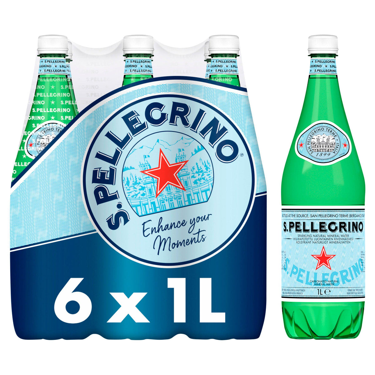 San Pellegrino sparkling natural mineral water 6x1L, imported from the UK