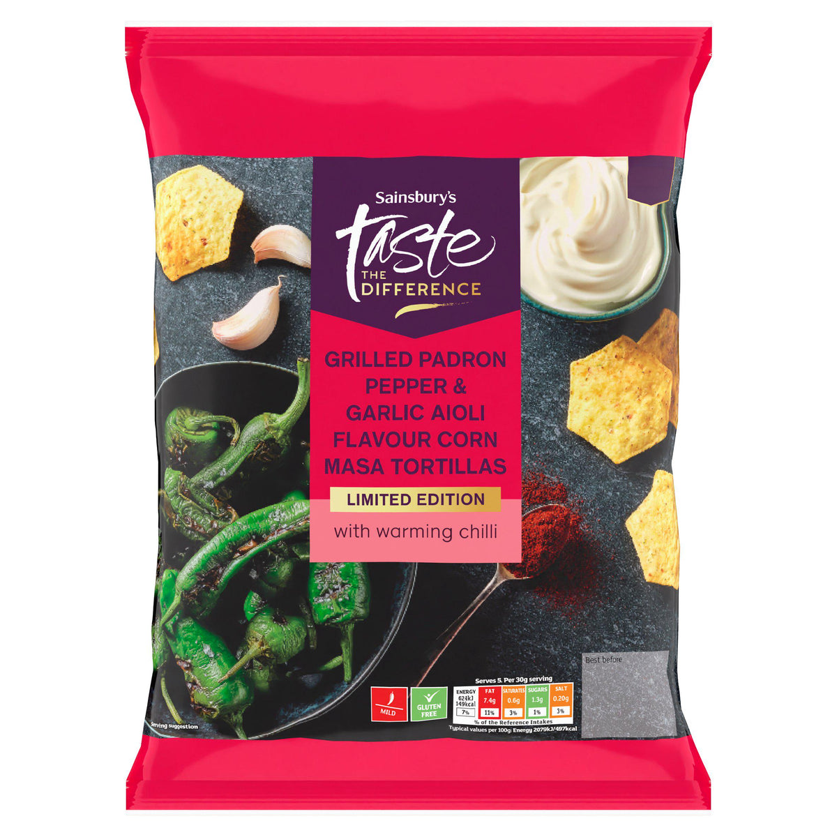 Sainsbury's Padron Pepper & Garlic Aioli tortilla chips 150g - British product