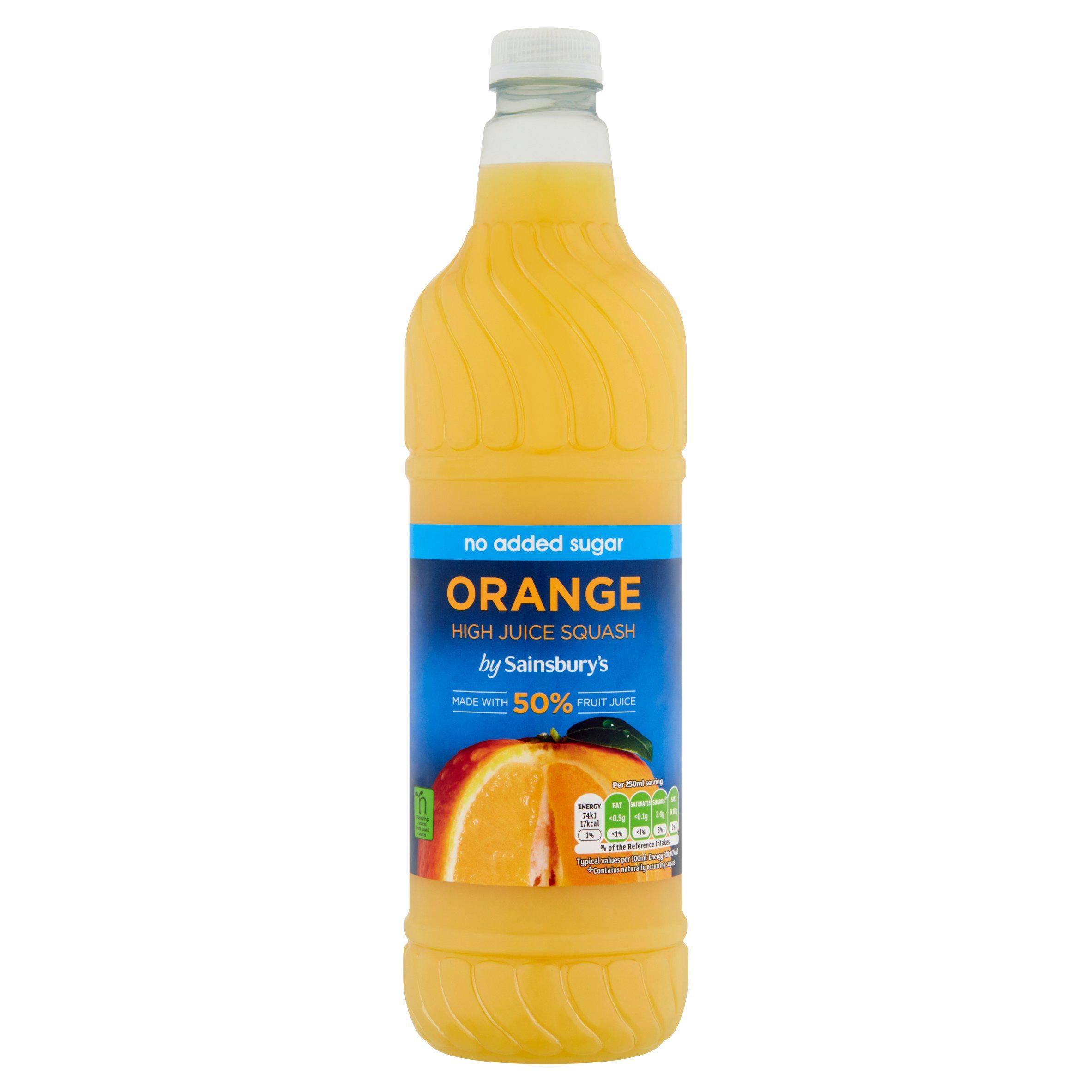 Sainsbury's high juice orange squash no added sugar 1L, UK version