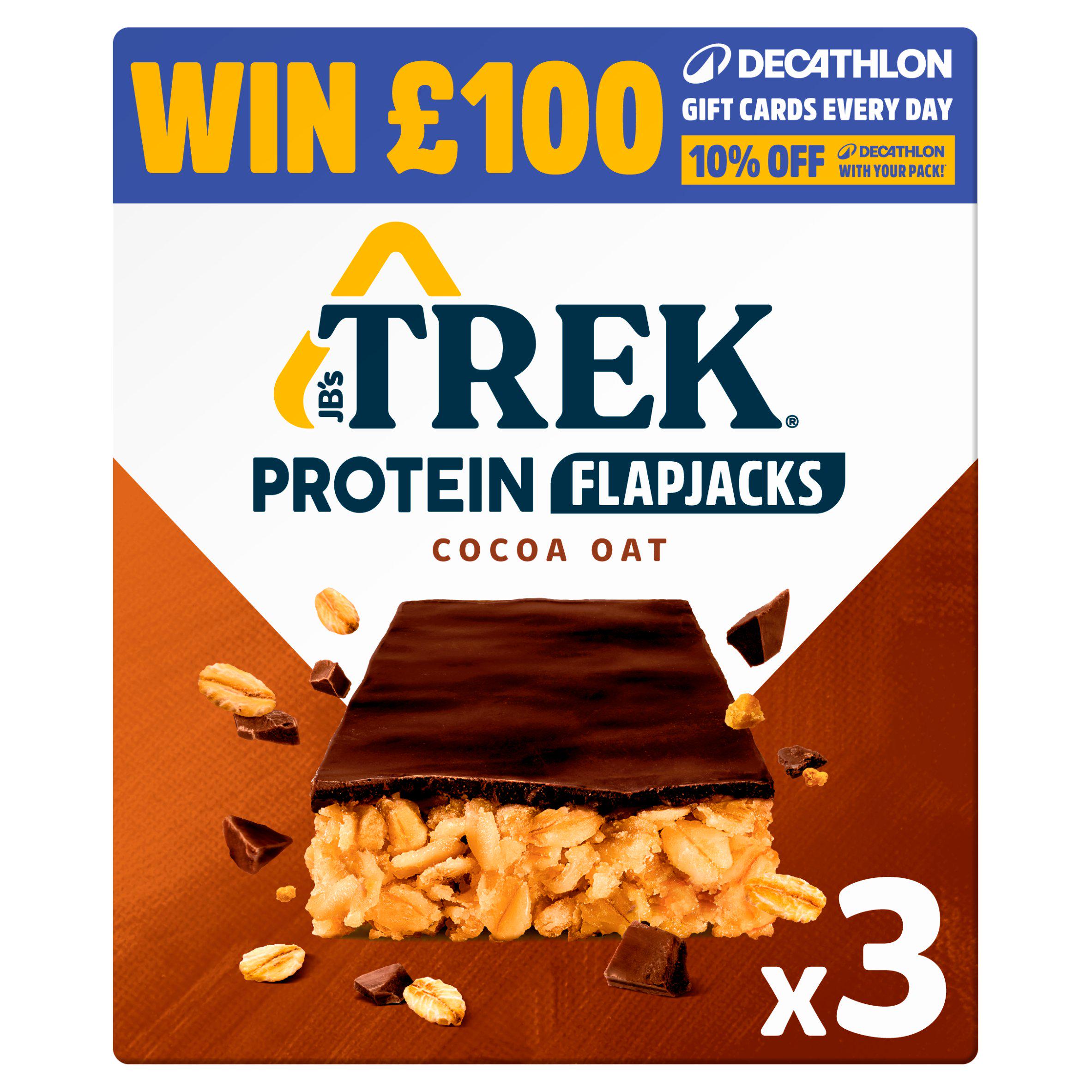 Trek cocoa oat protein flapjacks 3 x 50g, UK version