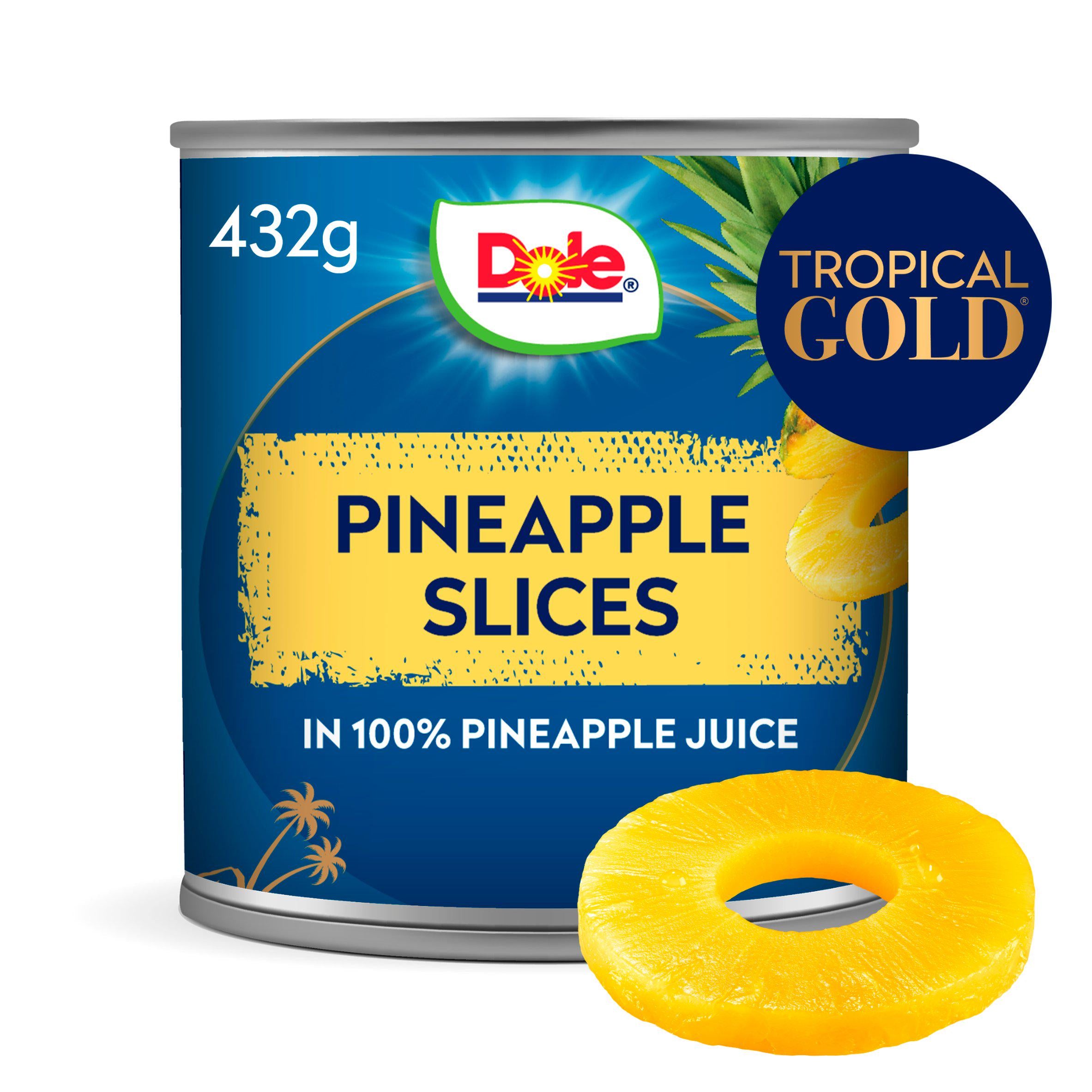 Dole Tropical Gold pineapple slices in juice 432g, imported from the UK
