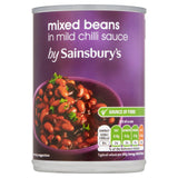 Sainsbury's mixed beans in mild chilli sauce 395g, imported from the UK