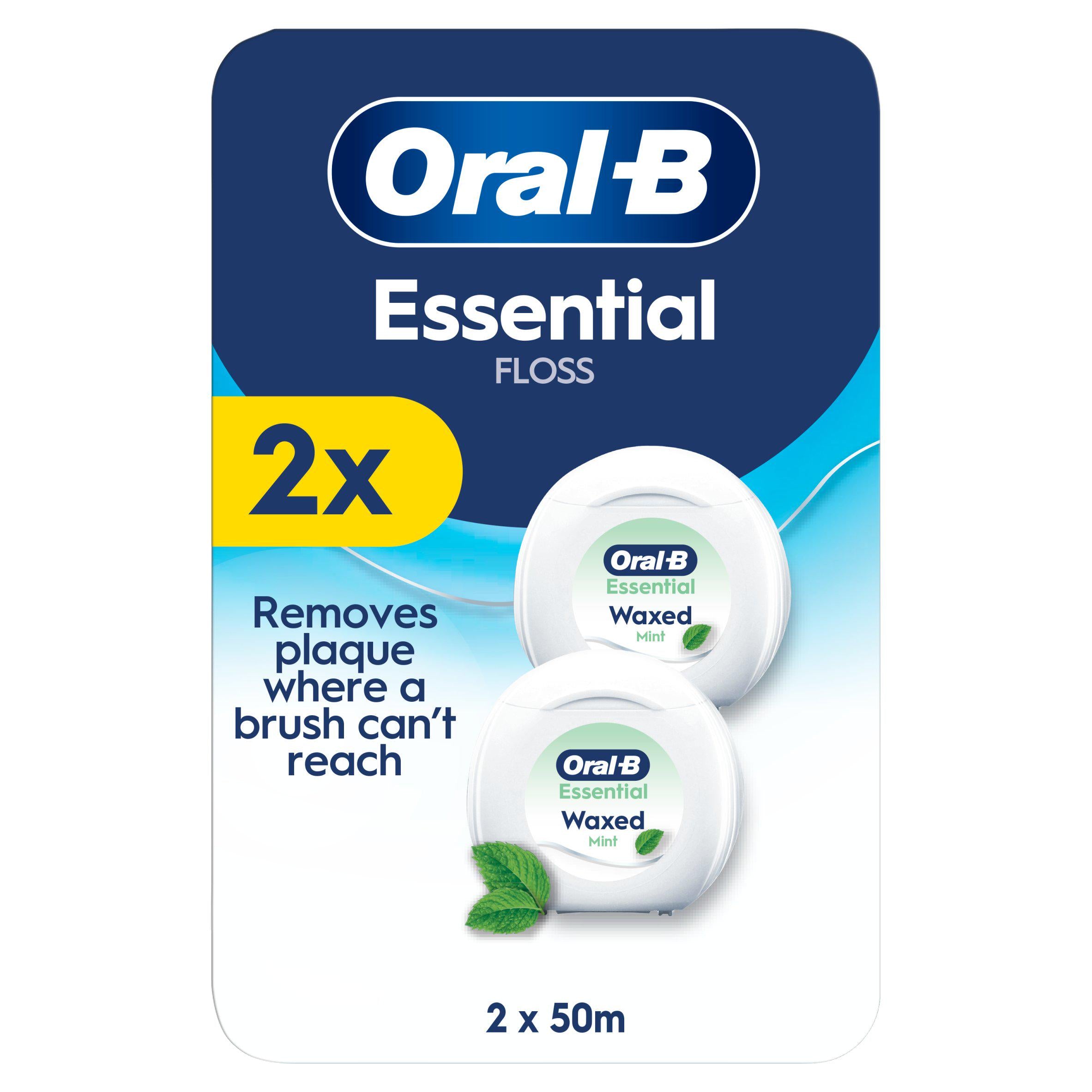 Oral-B Essential Waxed Dental Floss 2x50m (British brand)