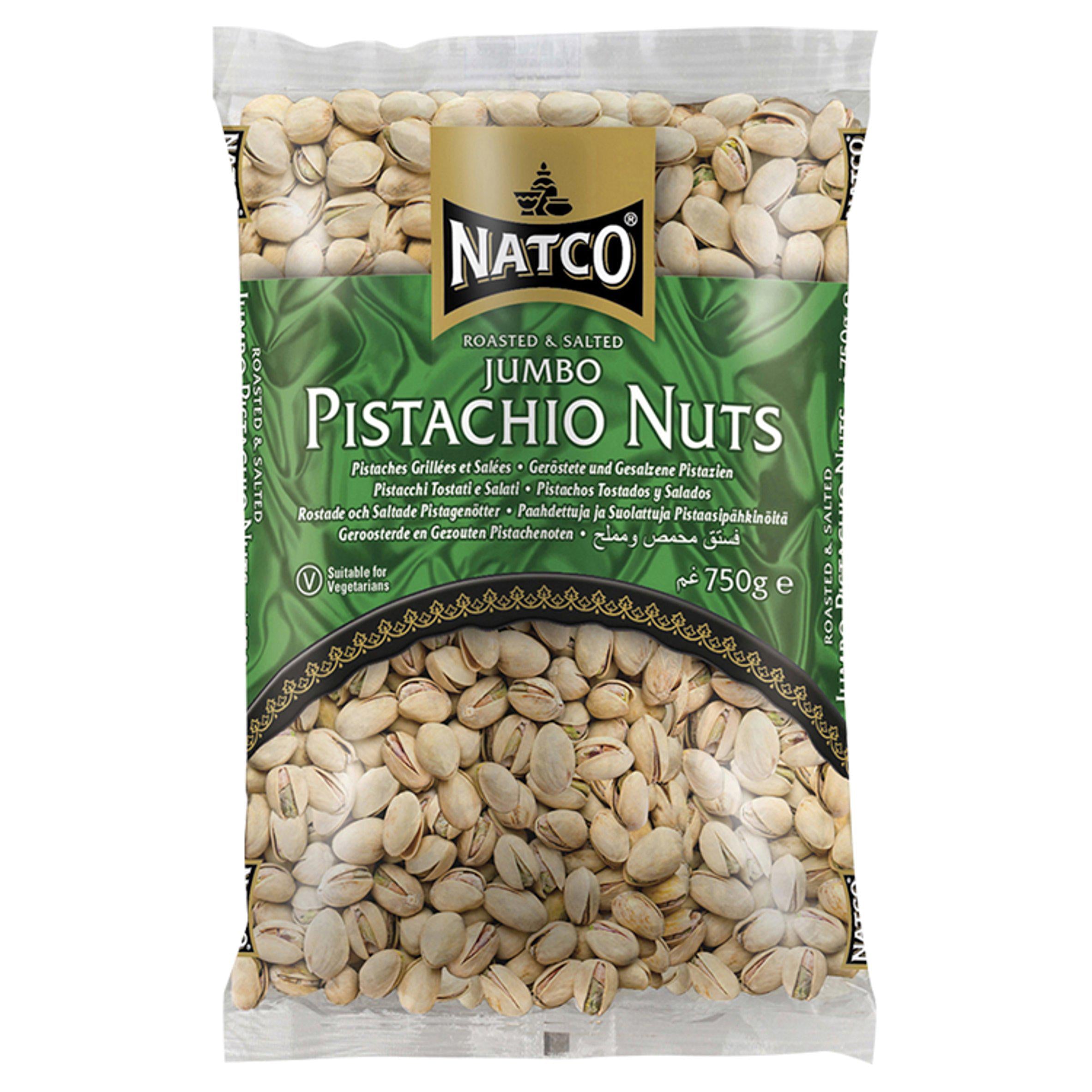 Natco roasted salted jumbo pistachio nuts 750g, imported from the UK