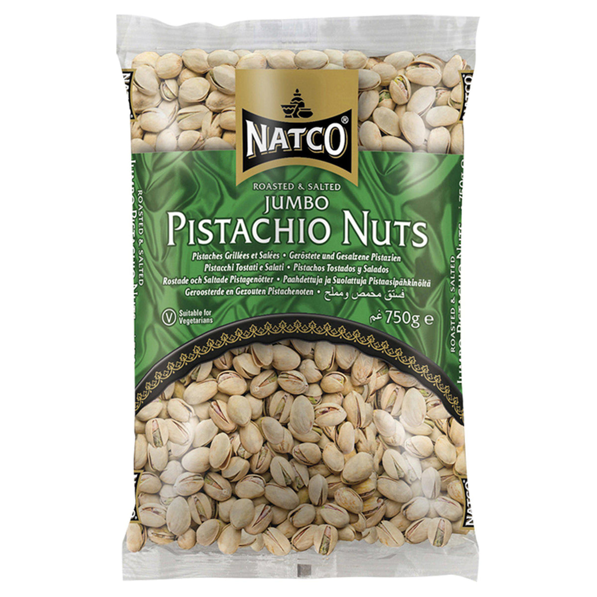 Natco roasted salted jumbo pistachio nuts 750g, imported from the UK