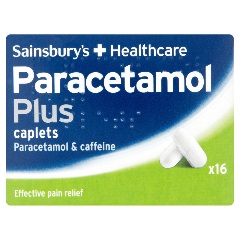 Sainsbury's Paracetamol Plus caplets 16 count, imported from the UK