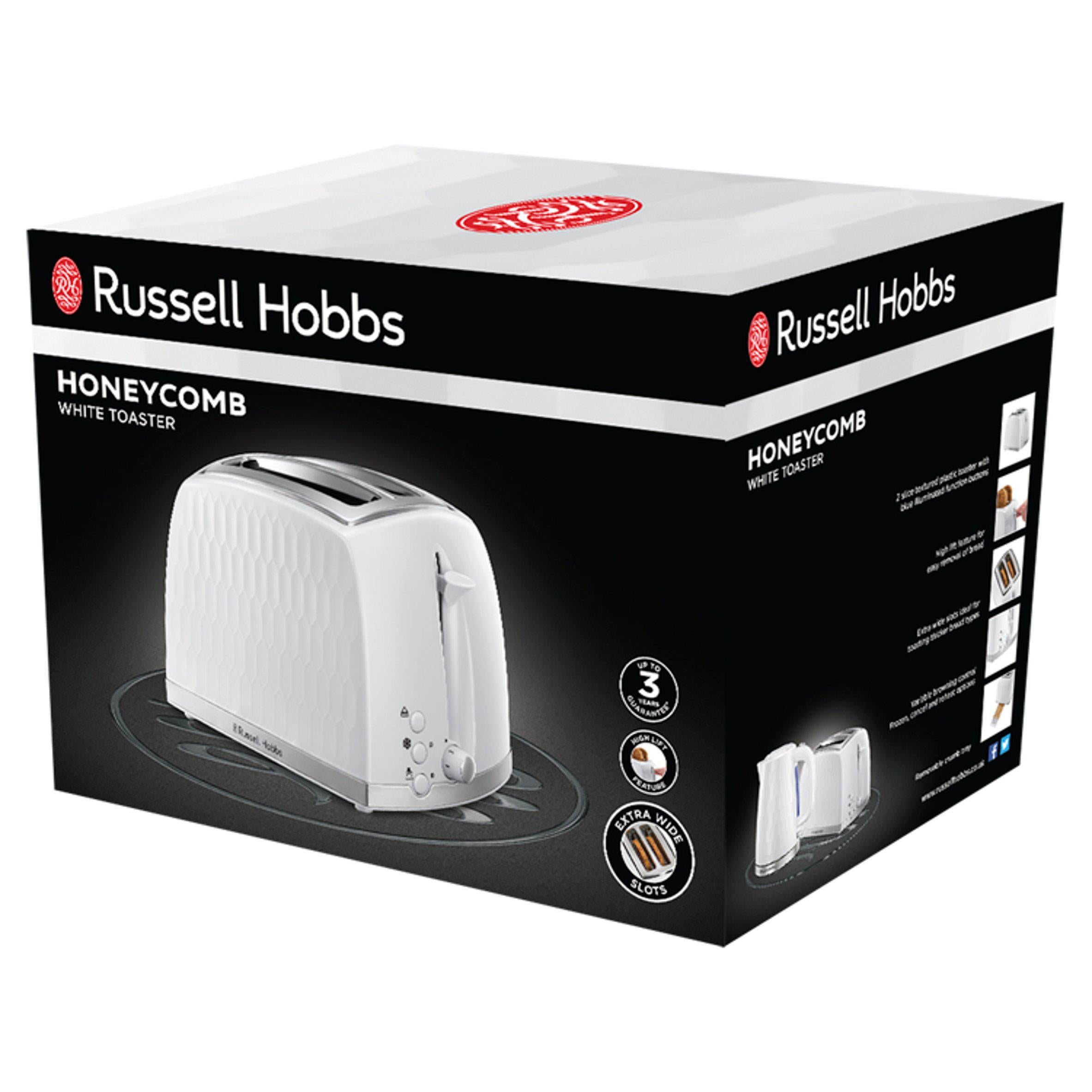 Russell Hobbs Honeycomb white 2 slice toaster, UK version