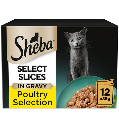 Sainsburys Sheba Select Slices Poultry in Gravy Wet Cat Food Pouches 12 x 85g- Buy online at McGrocer