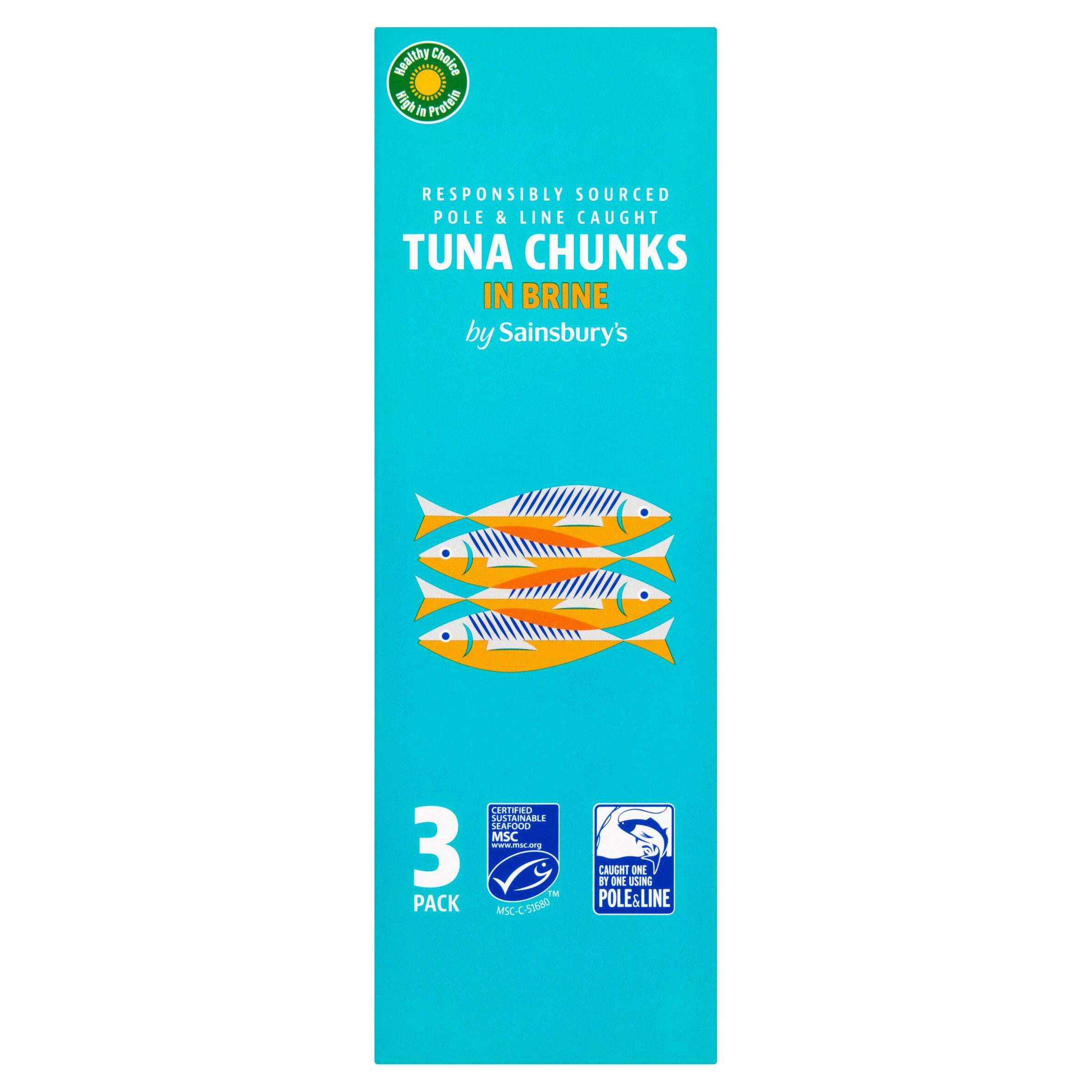 Sainsbury's tuna chunks in brine 3x80g, imported from the UK