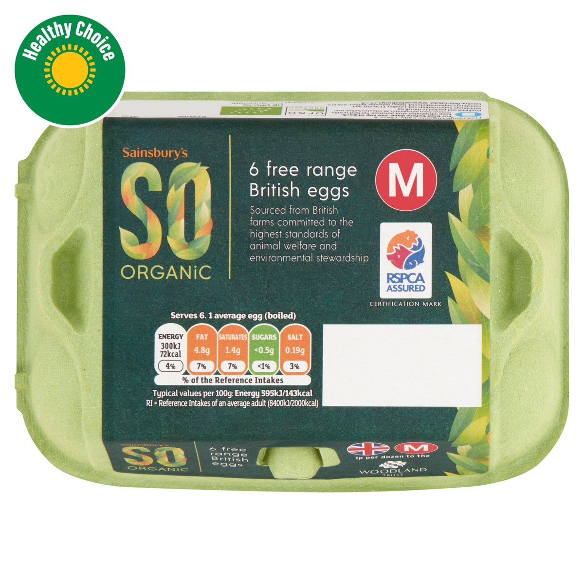 Sainsbury's organic free range medium eggs 6-pack, imported from the UK
