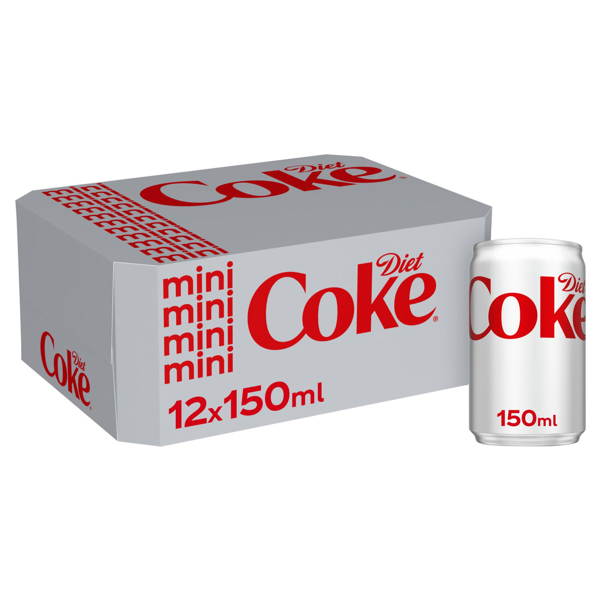 Diet Coke zero sugar cola 150ml cans, imported from the UK