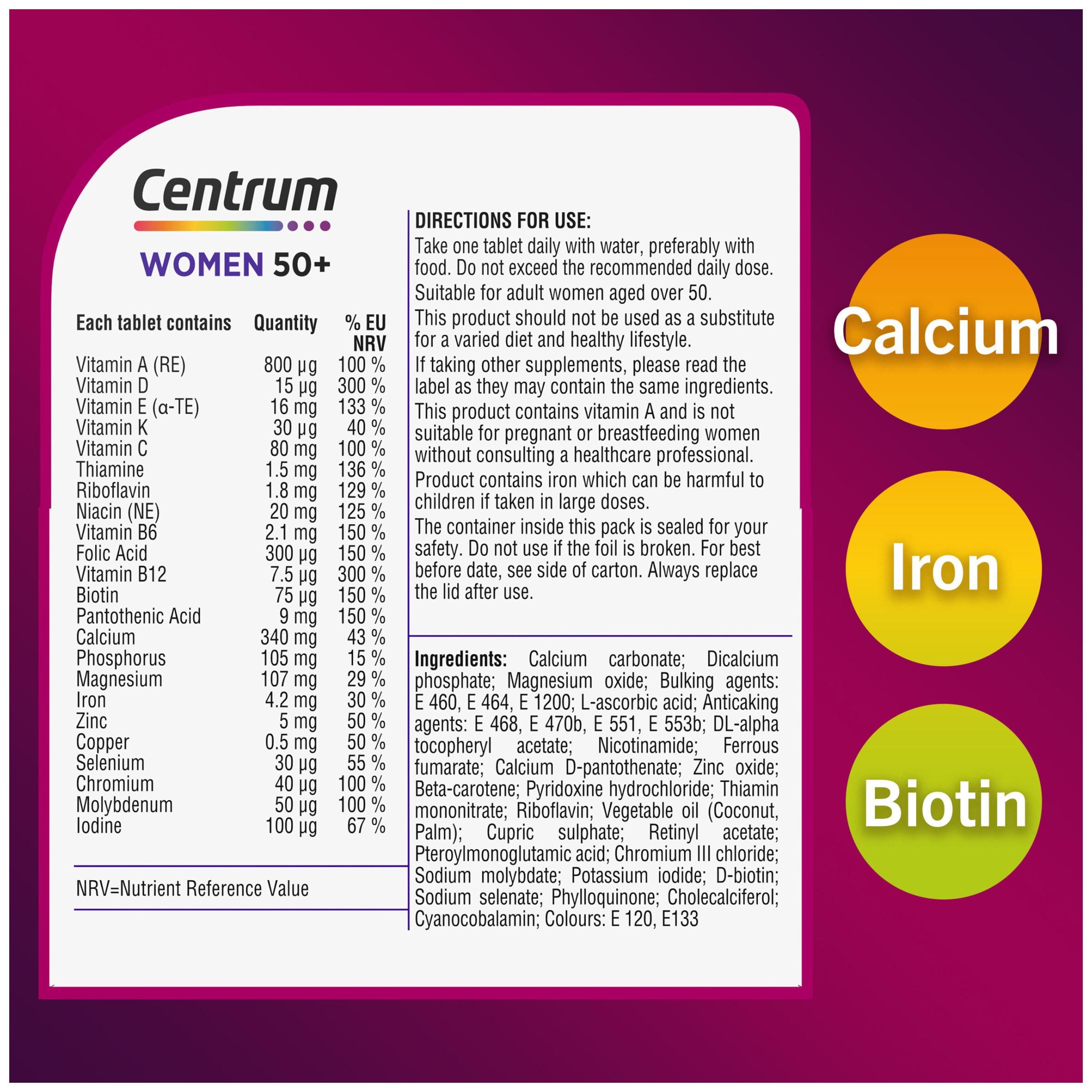 Centrum Women 50+ multivitamin tablets 30s - British product