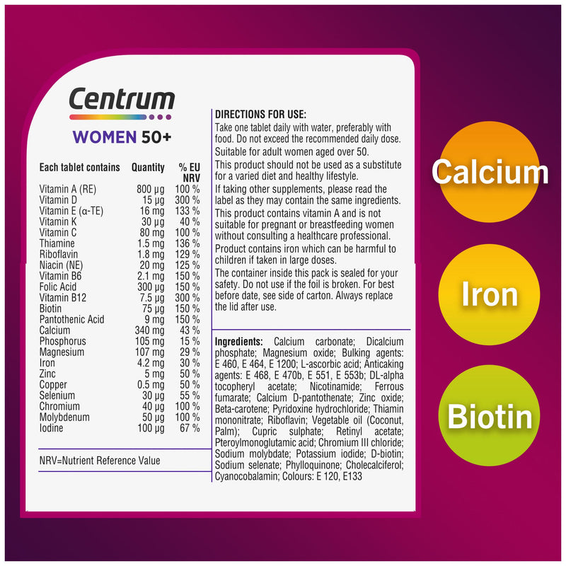 Centrum Women 50+ multivitamin tablets 30s - British product