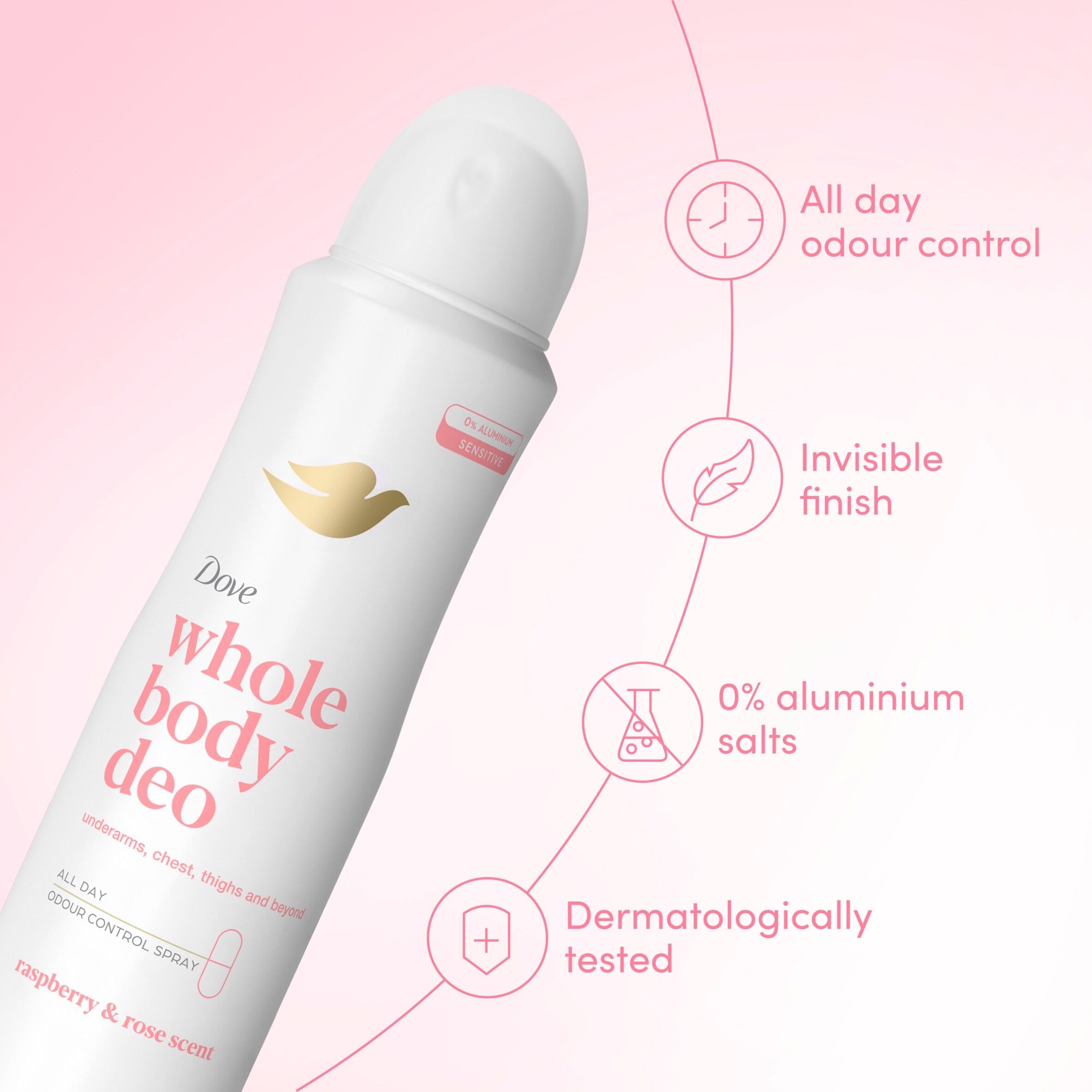 Dove whole body deodorant spray raspberry and rose 150ml (British brand)