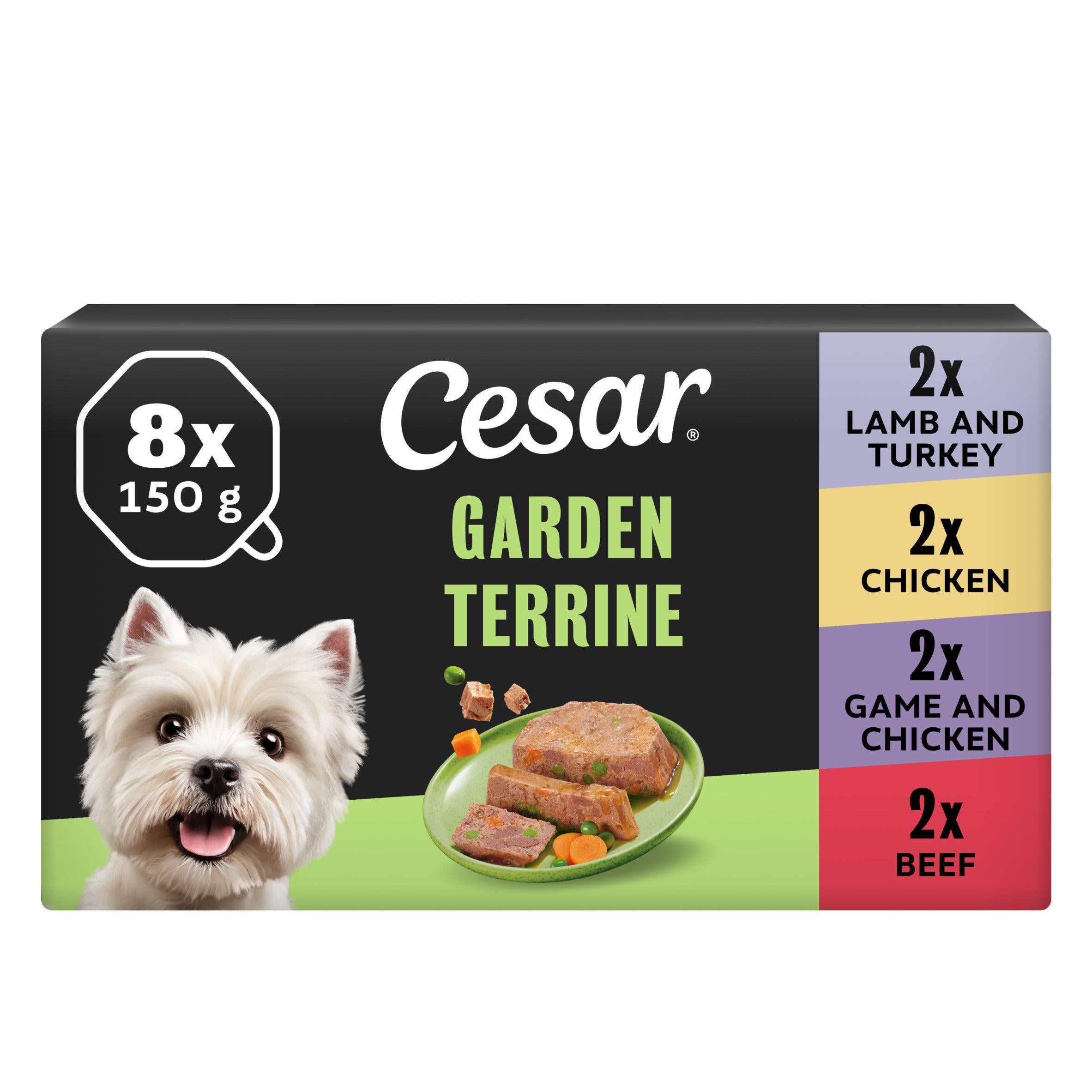 Cesar Garden Terrine wet dog food variety pack 8x150g, UK version