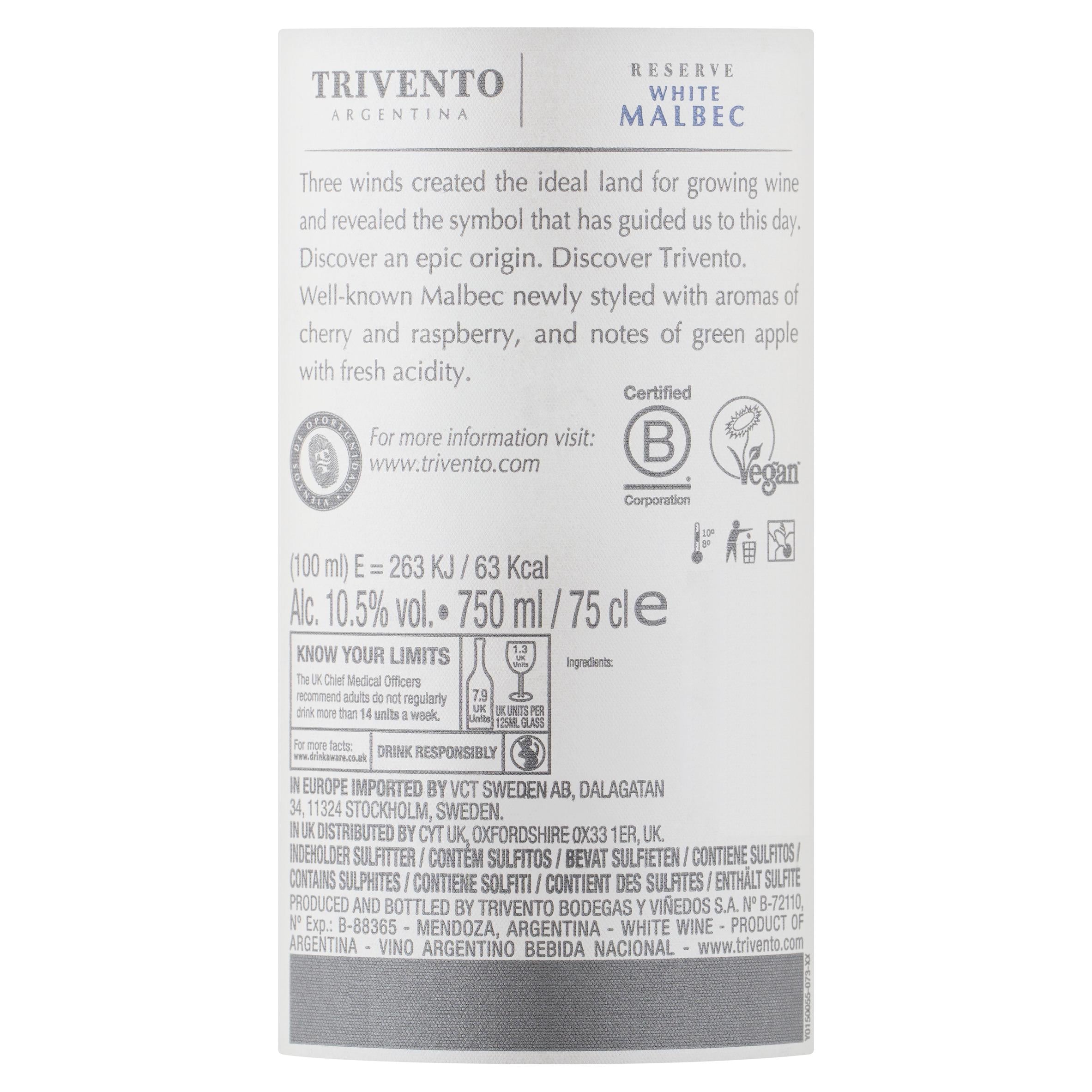Trivento Reserve White Malbec Wine 75cl (British brand)