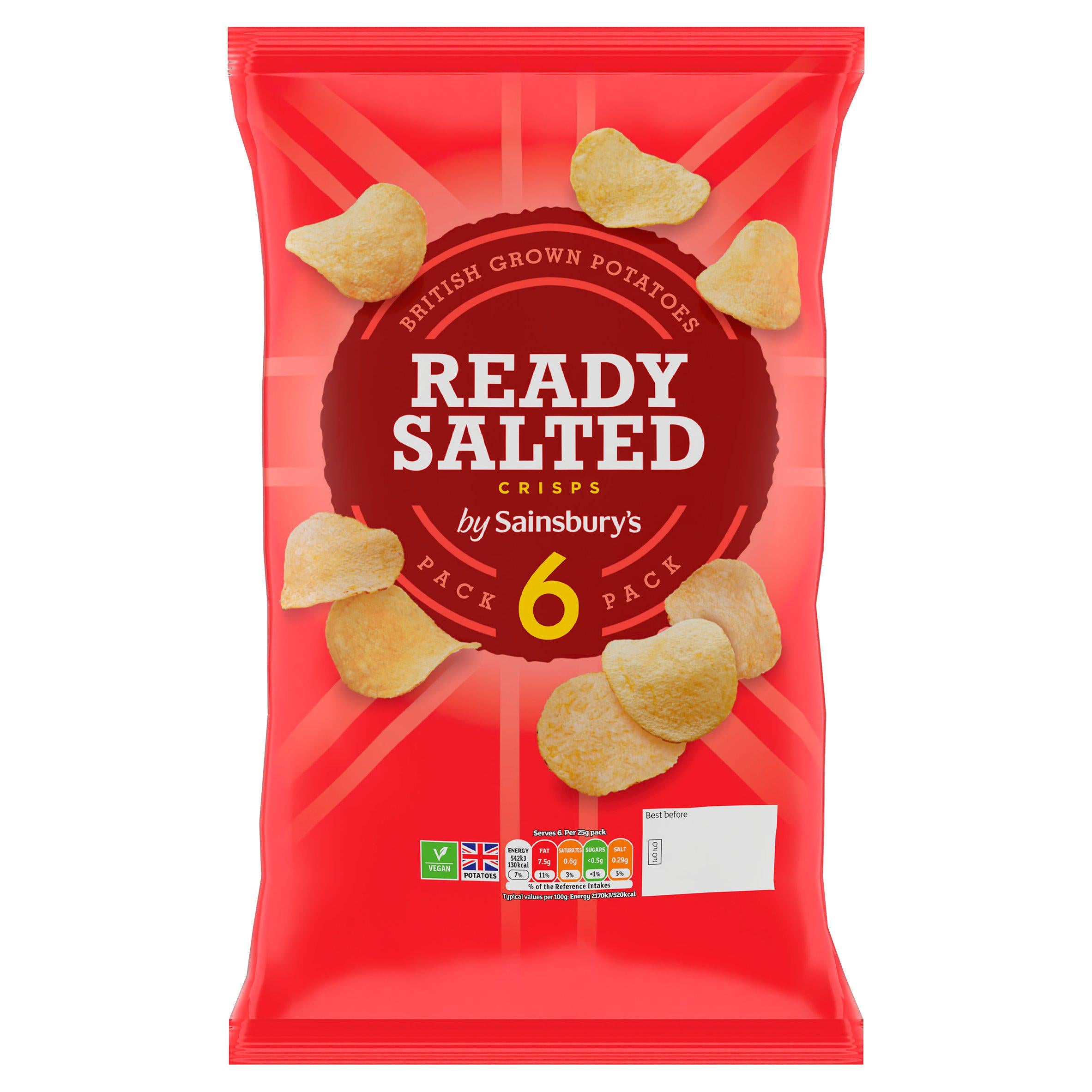 Sainsbury's ready salted crisps multipack 6x25g, UK version