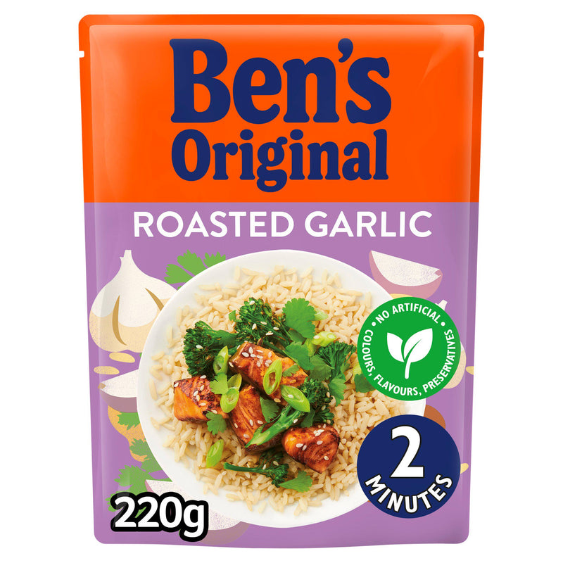 Ben's Original microwave rice roasted garlic 220g, imported from the UK